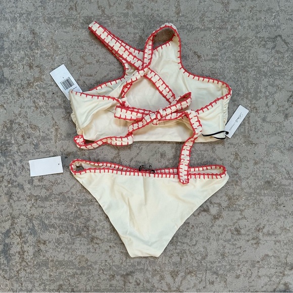 NWT Lovers + Friends Ivory Bikini with Pink Stitching | Large Top Medium Bottom - Picture 2 of 3